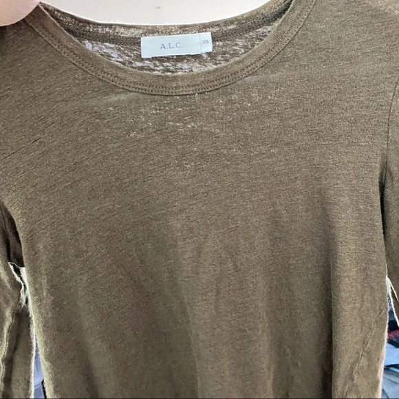 A.L.C. Linen Tee Shirt Womens Size XS Crop Shirt Top Tshirt Green Cross Back ALC - Picture 5 of 13